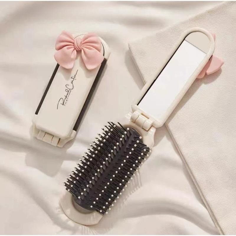 Small Comb Milky White Lamb Portable Mini Folding Airbag Comb for Women's Bangs Special Fold Stacked Mirrors