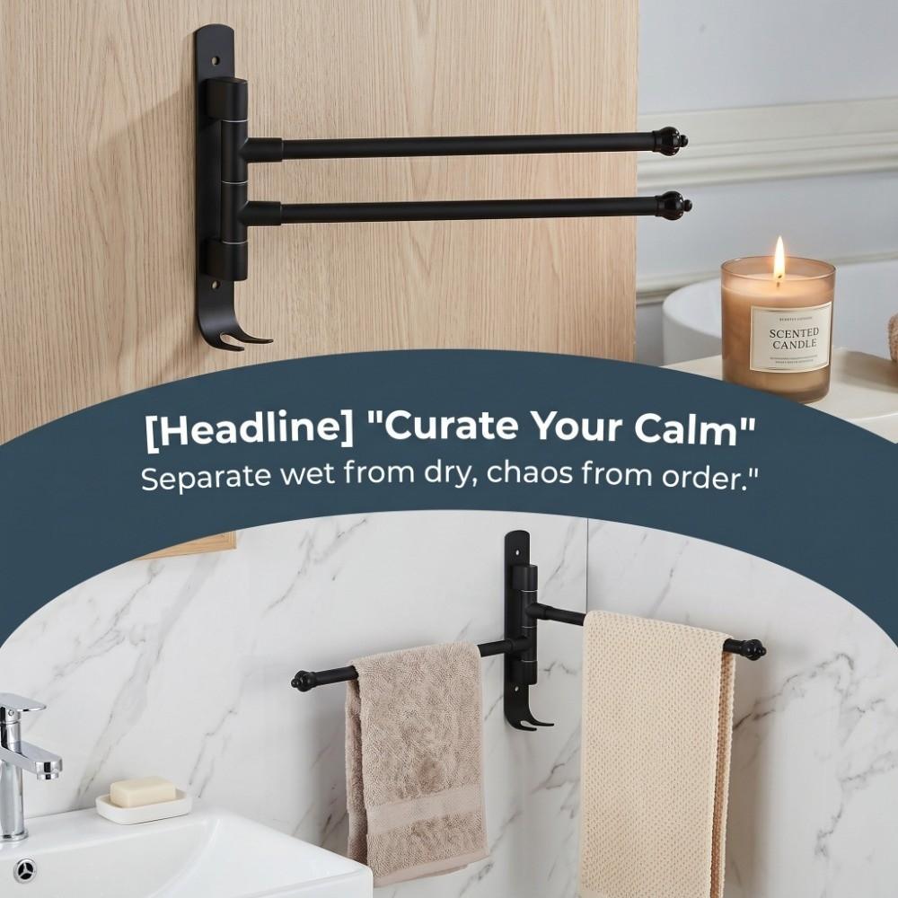 Black Swivel Towel Hanger Stainless Steel and Zinc Alloy Rotating Towel Bar Space Saving