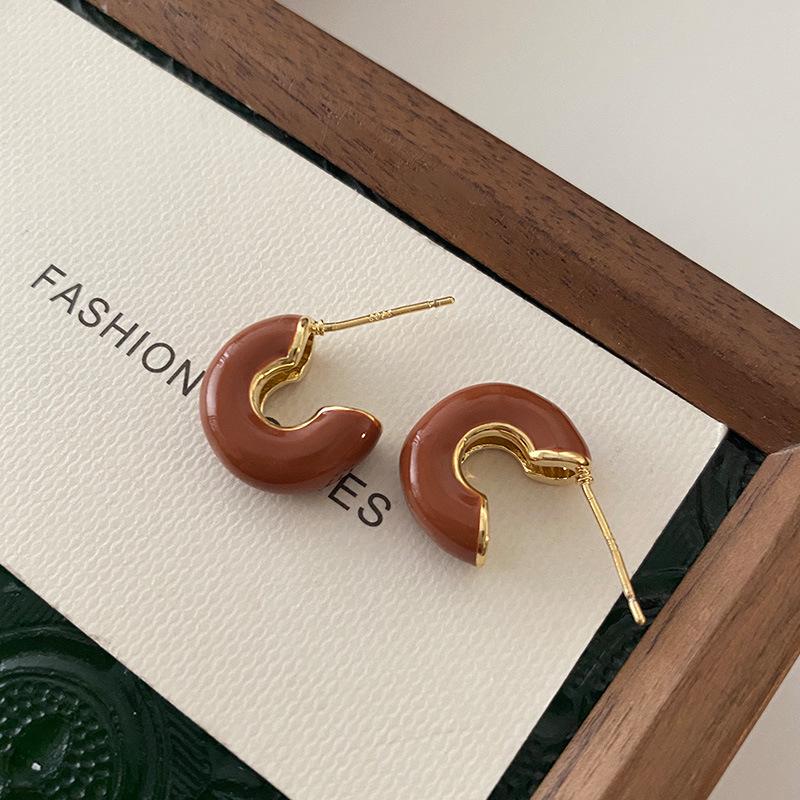 Ангола Красные C-образные Ретро Минималистичные Серьги с Эффектом Капли