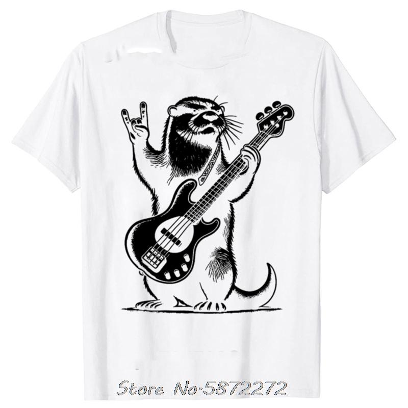 Rock N Roll Otter Playing Guitar Cotton Fitness Tshirt Oversized T Shirt Unisex Tshirt Graphic Tees Unisexs Clothing Streetwear