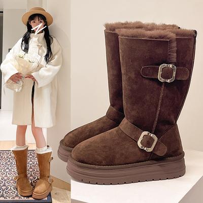 [Fanfna] Женские зимние ботинки 2025 зима новые бархатные хлопковые ботинки на толстой подошве полусапоги холодостойкие длинные теплые ботинки