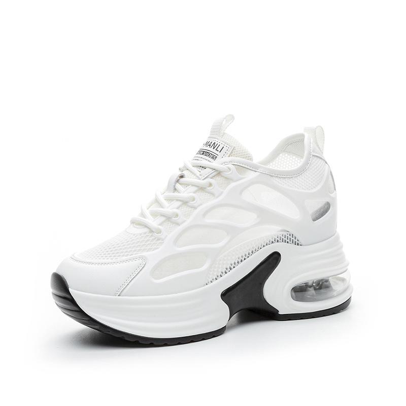 8 см Синтетическая сетка Натуральная кожа Скрытый каблук Женские сандалии Вулканизированная платформа Клин Летние Весенние Массивные кроссовки Досуг