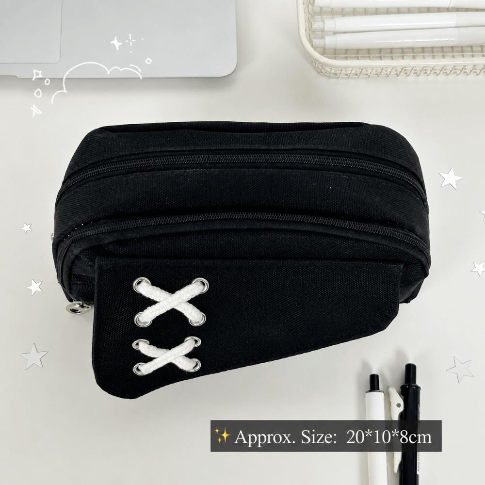 Solid Black Pen Bag Canvas Stationery Bag Portable Pencil Case School Supplies