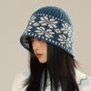 Snowflake plaid knitted bucket hat women's autumn and winter new versatile face small warm ear protective wool hat