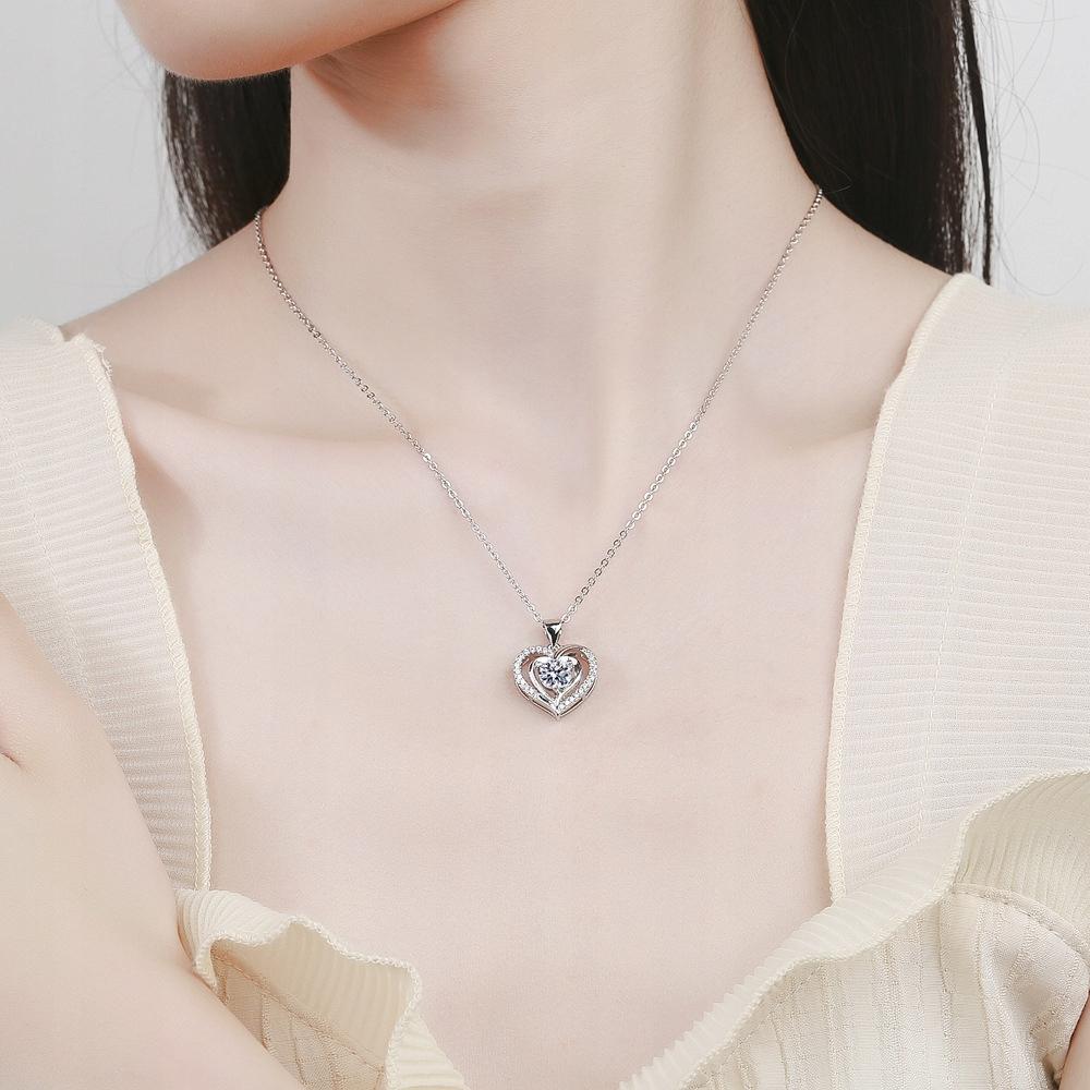 SILVER Women' Heart Necklace DIAMOND Rhinestones Gift for a Woman