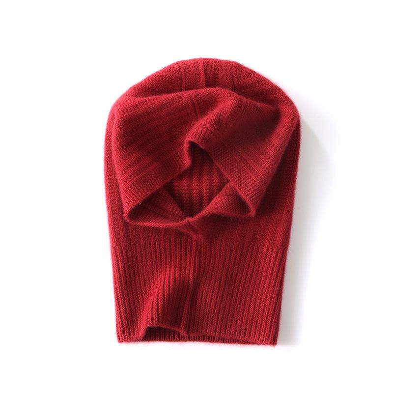 First-line ready-to-wear% pure cashmere Farak hat women's solid color twisted flower hooded thermal ear protection wool hat