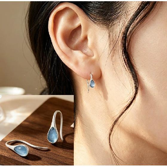 VENTFILLE 925 Sterling Silver Aquamarine Water Droplet Earring for Women Ear Eardrops Versatile Daily Jewelry Gift Dropshipping