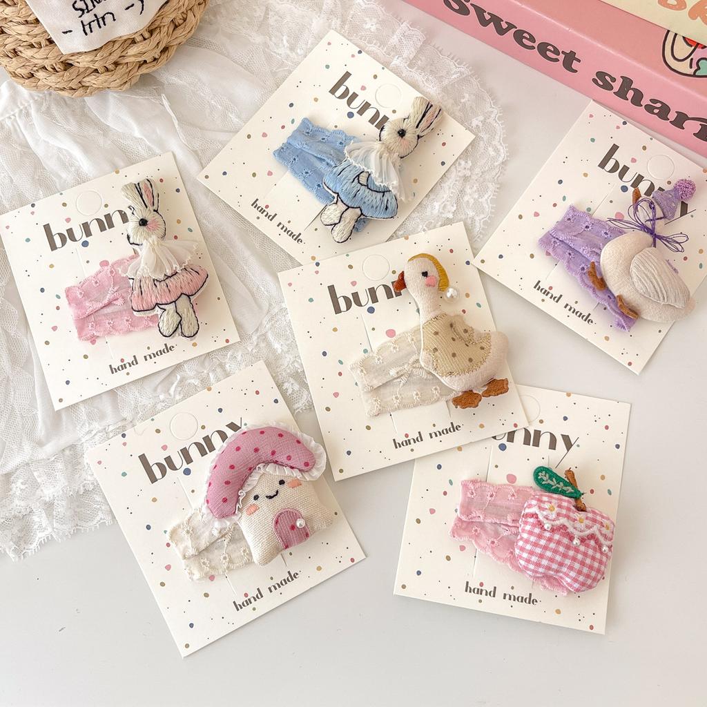 Мультяшные милые заколки для волос с кроликами, тканевые кружевные детские BB-заколки, заколки для волос для маленьких девочек, детские аксессуары для волос, головные уборы, зажимы для волос