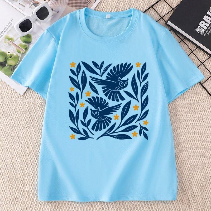 Owl T Shirt Unisex Unisex Folk Art Bird Tee Bird Lover Tees Casual Round Neck Printed Cotton Short Sleeve Tshirts Unisex Clothing