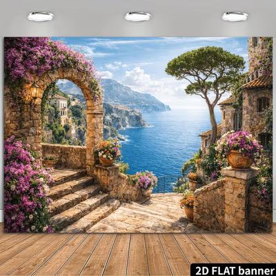 2D Залитый мечтами средиземноморский фон для фотосъемки на скале