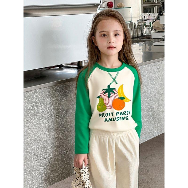 Korean Style Children's Clothing Spring New Arrivals Girls' Pure Cotton Fruit Print Long-Sleeve T-Shirt Baby Clothes Ins