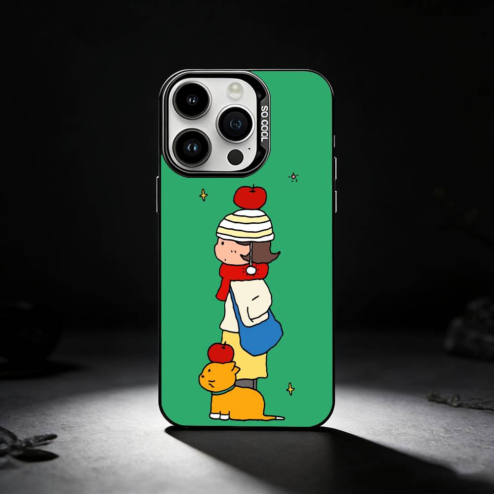 Cute Cartoon Couple Phone Case For iPhone 17,16,15,14,13,12,11 Plus,Pro Max,XS,Colored silver phone case