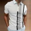 Men's Shirt Polo Casual Zip Short Sleeve Fashion Casual Zipper Summer Spring Regular Fit 3D Grey Stripe Print Shirt