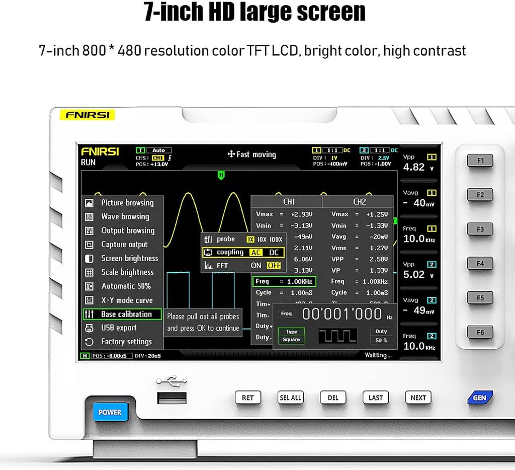 FNIRSI-1014D Digital Oscilloscope 2 In 1 Dual Channel Input Signal Generator 100MHz* 2 Bandwidth 1GSa/s Sampling Rate TFT LCD