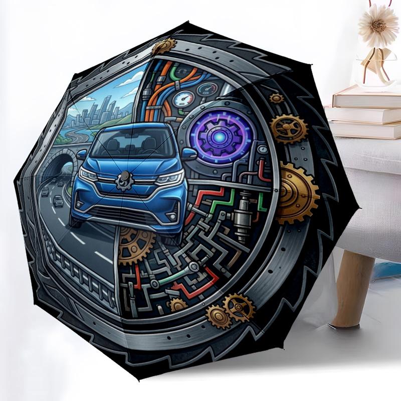 Futuristic Urban Mobility pattern umbrella, portable and foldable design, 8 ribs, a casual accessory for Halloween, Christmas, and birthday gifts.