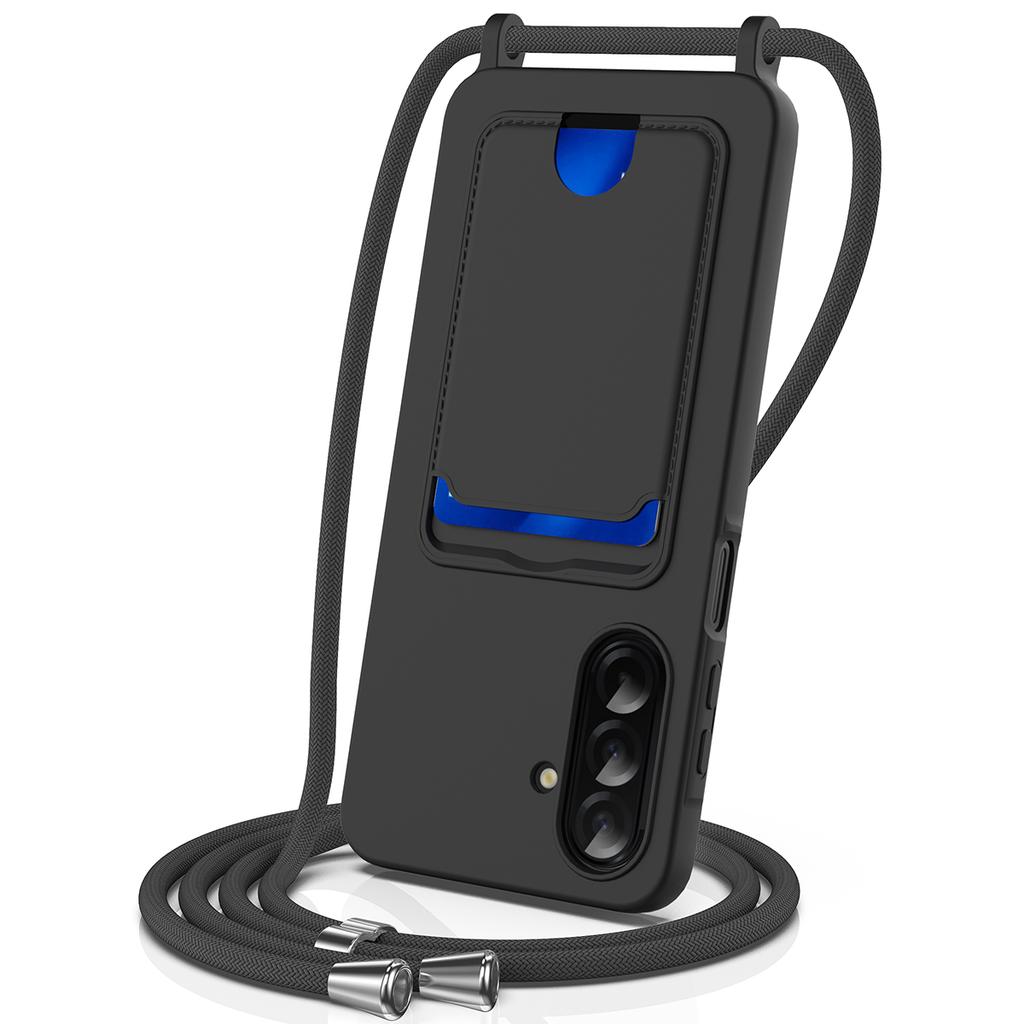 For Samsung Galaxy S25 FE Case Liquid Silicone Card Holder Back Phone Cover with Lanyard