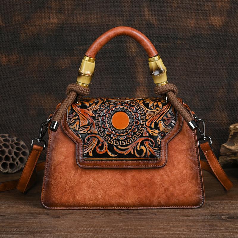 Johnature Винтажная женская кожаная сумка с тиснением ручной работы, роскошная сумка, универсальные женские сумки на плечо и через плечо