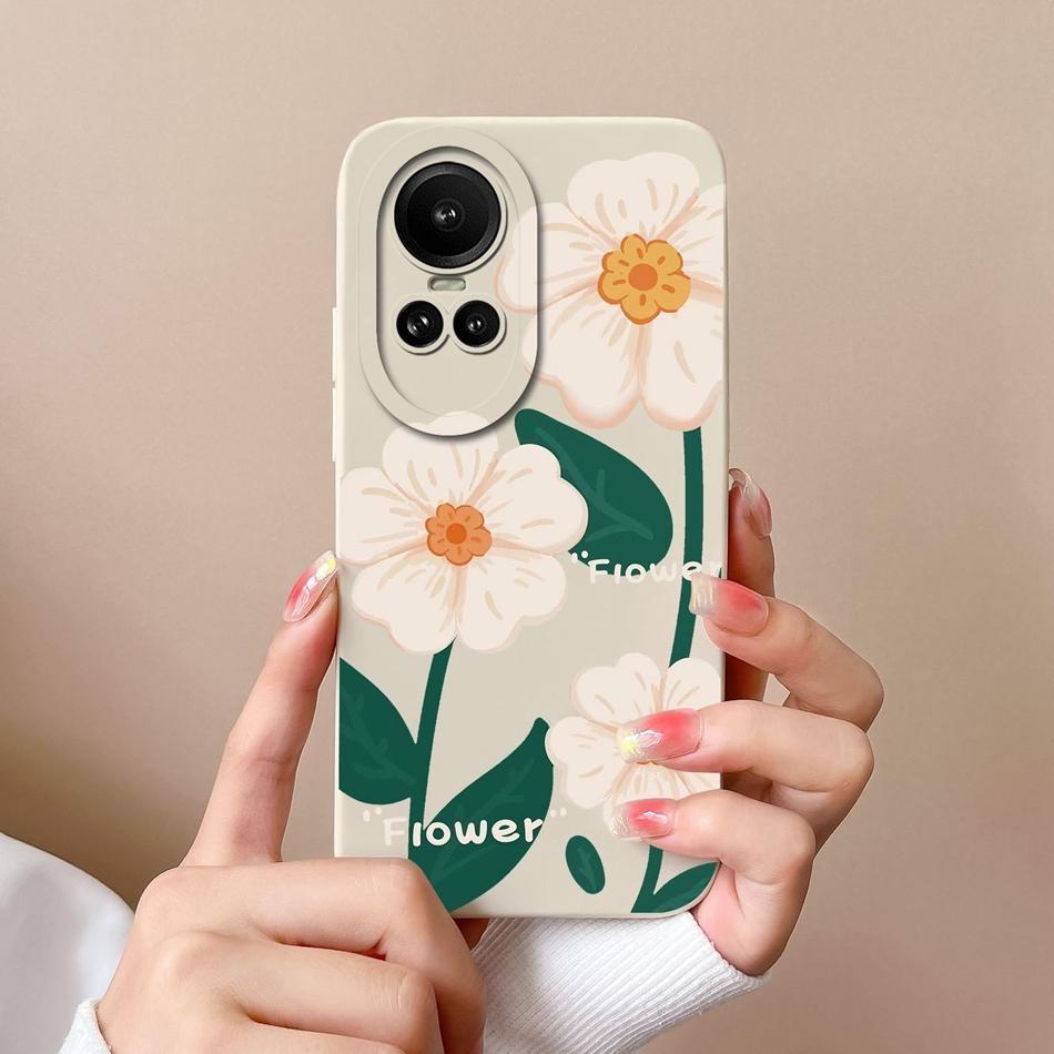 Cases For Oppo Reno 10 Pro 5G Flower Soft Smooth Liquid Silicone Lens Shockproof Back Cover For Oppo Reno10 Pro Coque Bumper