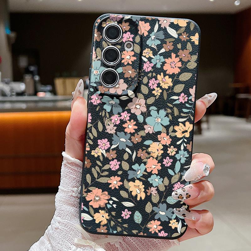 Цветы Кожа Текстура Чехол из ТПУ для Samsung Galaxy A56 A26 A16 A15 A55 A54 A35 5G S25 Edge S24 S23 S22 Ultra S21 FE Чехол для телефона
