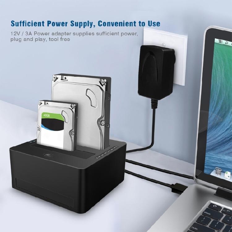 Быстрая двухсекционная док-станция для жестких дисков USB 3.0 5 Гбит/с для 3,5-дюймовых или 2,5-дюймовых жестких дисков с функцией клонирования