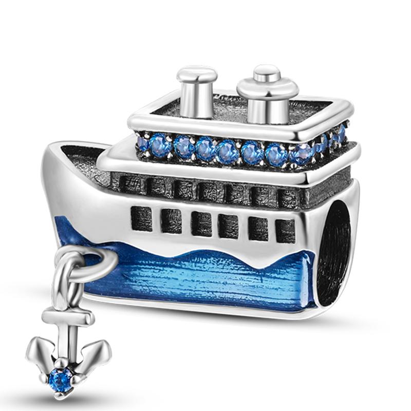 Copper Travel Charm Blue Cruise Ship'S Anchor Pendants Fit Diy Original Bracelet Necklace Fashion Party Jewelry