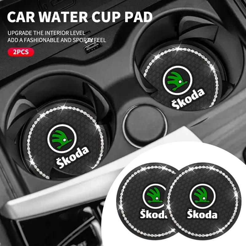 Non-Slip Car Coaster Diamond Water Cup Slot Mat For Skoda Octavia A2 A5 A7 a Fabia Rapid Karoq Superb Kodiaq Yeti RS Scala Kamiq WL5