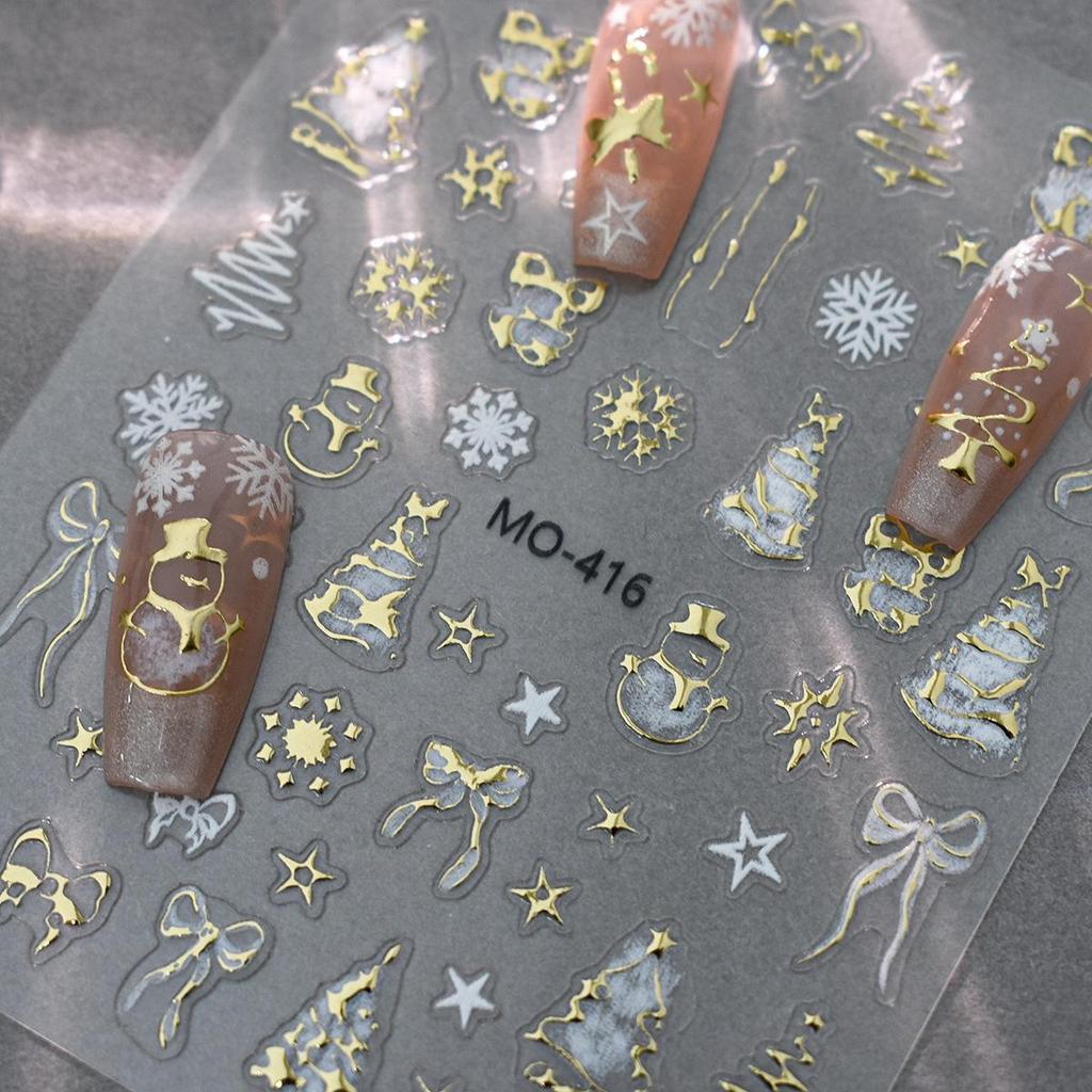 Embossed White Snowflakes Nail Stickers - Autumn/Winter Self-Adhesive Decals for Christmas