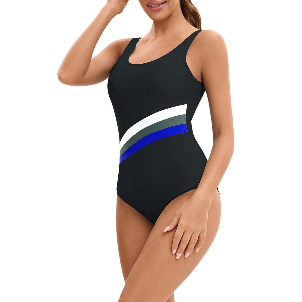 Women's Sleeveless Conservative One-piece Sexy Backless Color Matching Wetsuit With Breast Pad Swimsuit
