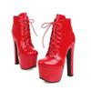 Sexy Ankle Boots Women Platform Autumn Winter Boot Leather Ultra Stripper Heels Lace-up Red Black Fetish Shoes Large Size 45