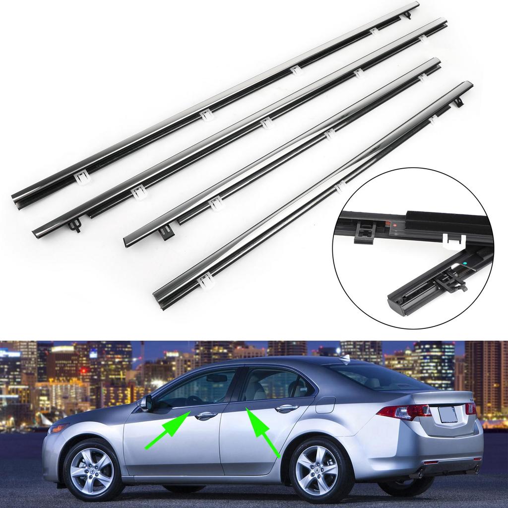 4pcs Car Outside Window Weatherstrip Seal Belt Moulding For Acura TSX 2009-2014
