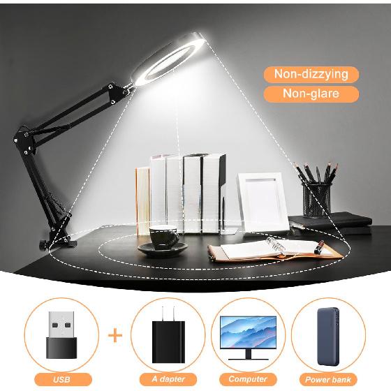 10X Magnifying Glass with Light and Stand, Remote Control Desk Magnifying Glass with Light- Stepless Dimming Craft Magnifying Lamp Hands Free