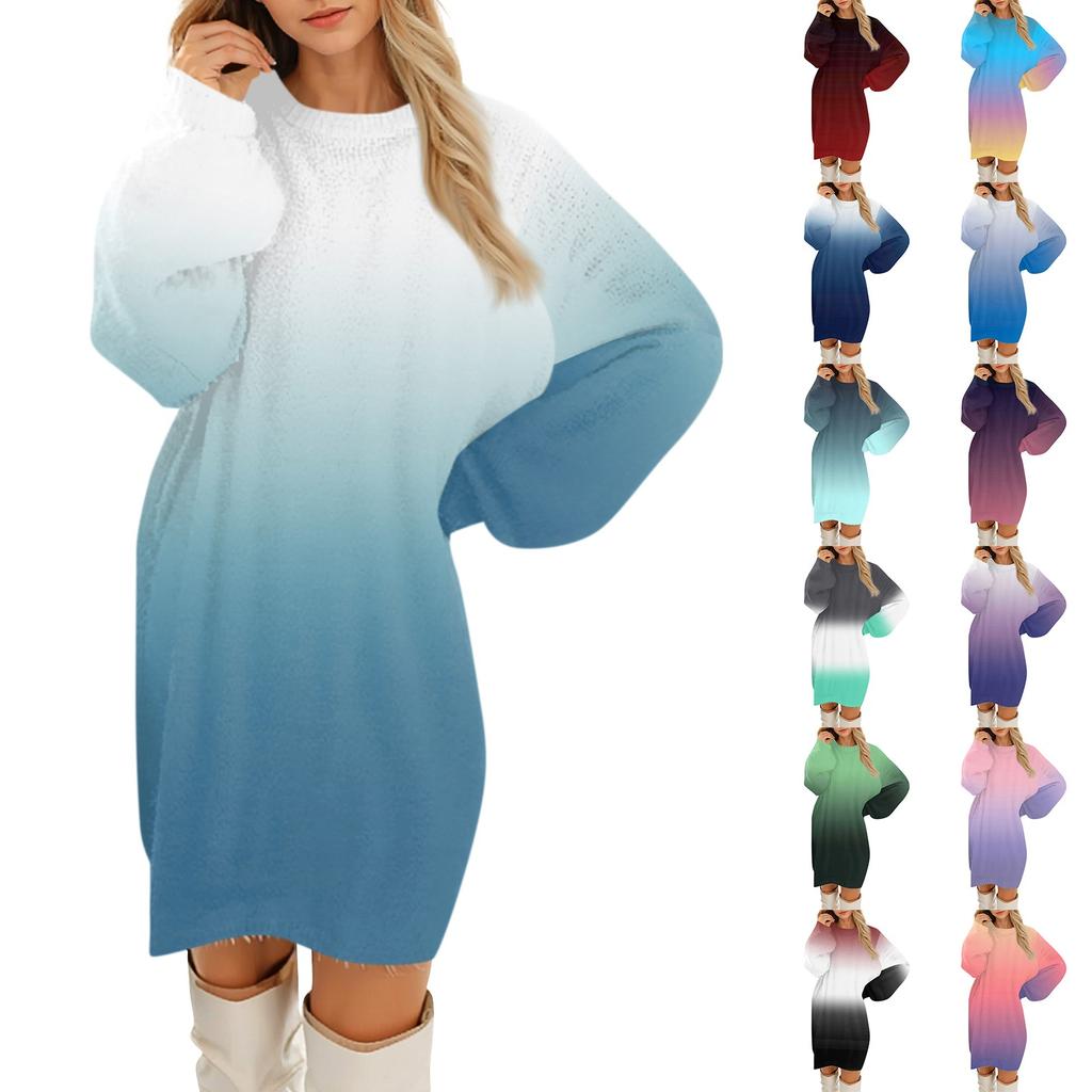 Женские повседневные плюшевые платья с круглым вырезом и длинным рукавом