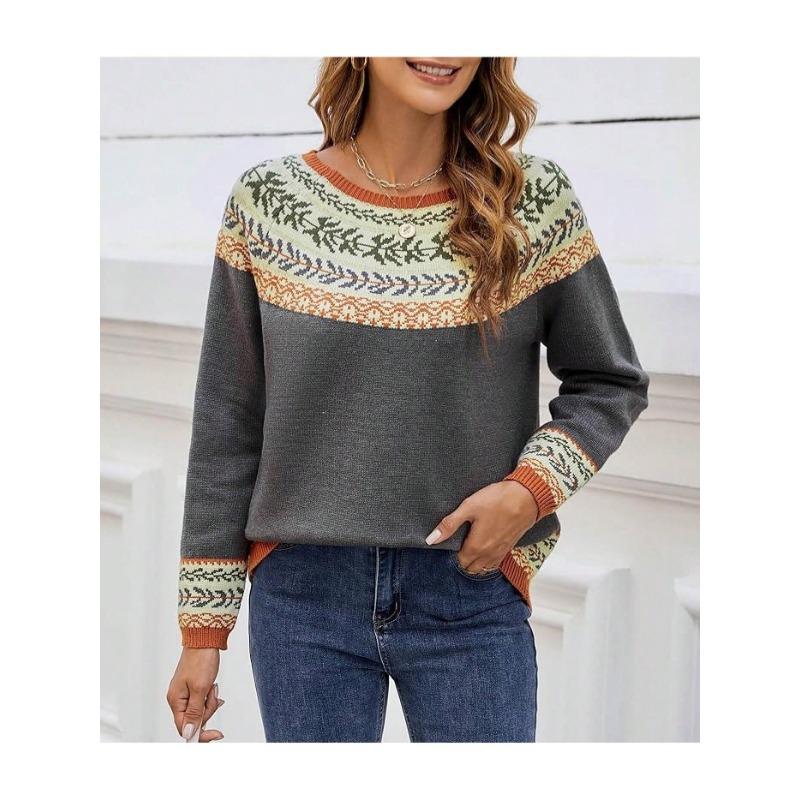 Women S Loose Fit Crew Neck Long Sleeve Knit Sweater