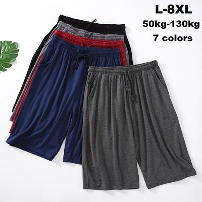 Летние мужские свободные шорты, тонкие эластичные дышащие, эластичные, быстросохнущие, повседневные пижамные штаны больших размеров, пляжные шорты