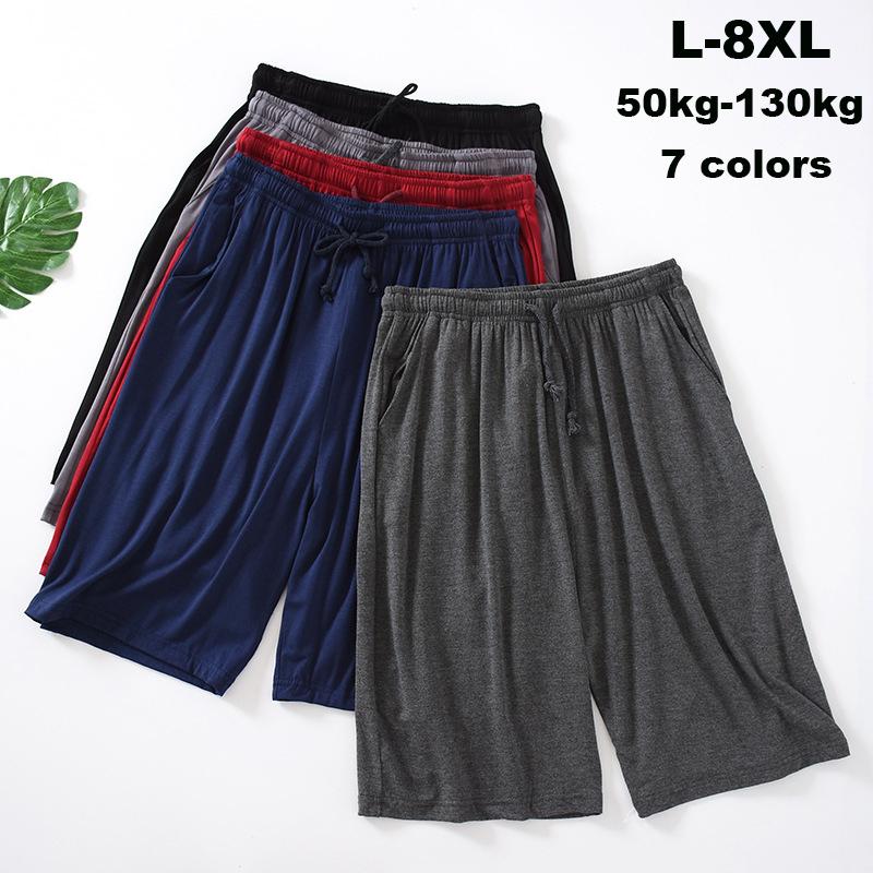 Летние мужские свободные шорты, тонкие эластичные дышащие, эластичные, быстросохнущие, повседневные пижамные штаны больших размеров, пляжные шорты