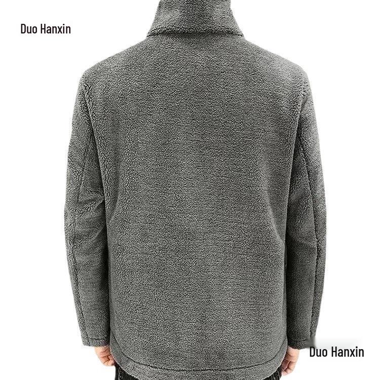 Мужское пальто из вышитой ягнячьей шерсти со стойкой воротником на осень/зиму