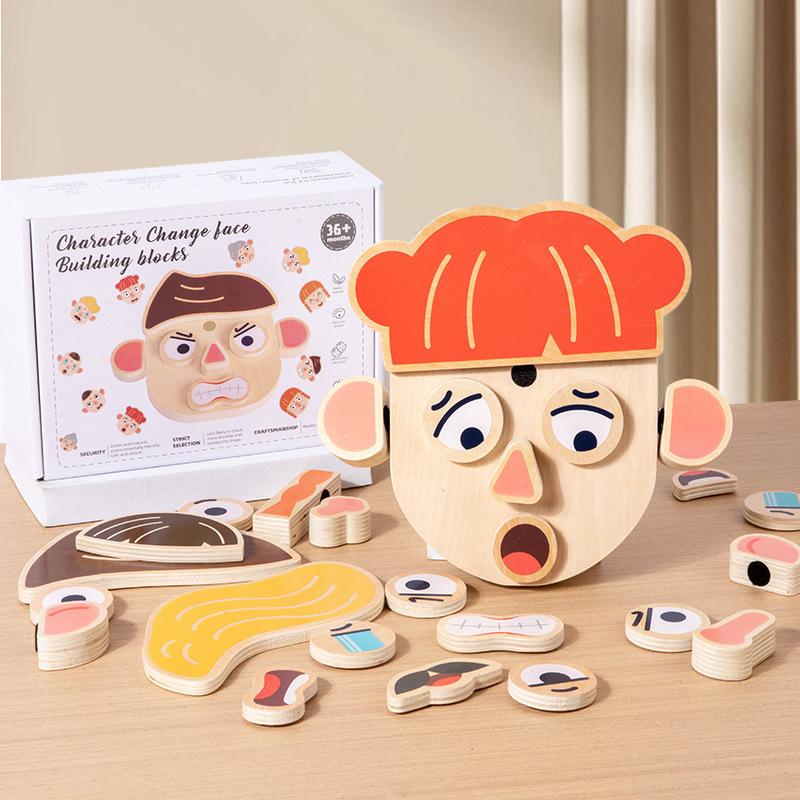 Деревянная детская игра-головоломка с животными, меняющая выражения лиц, для раннего возраста, развивающая логическое мышление, конструктор-головоломка