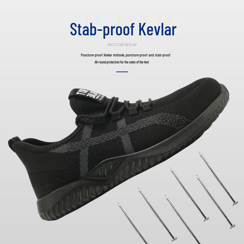 Мужские защитные кроссовки Fly-Knit: Проколостойкие, Ударопрочные, Мягкая подошва, Удобные, Прочные рабочие ботинки.