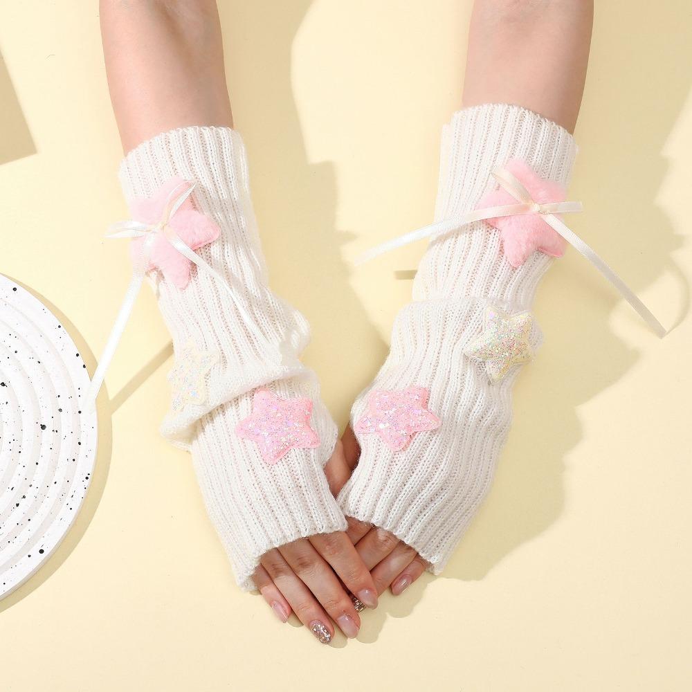 Модные Y2K Длинные перчатки на запястье Звезды Мягкие нарукавники Однотонные Утепленные Вязаные нарукаваники Женские