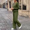 Женский свободный топ с длинным рукавом и широкие брюки, 2-piece спортивный костюм для повседневных тренировок