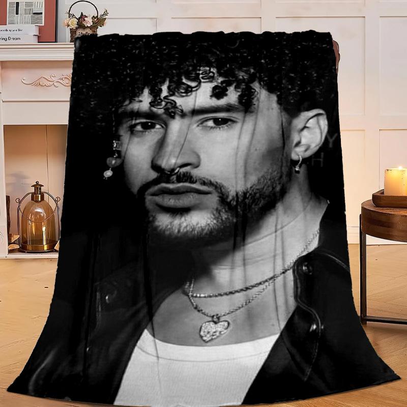 1PC Bad Bunny Collage Flannel Blanket Gift, Suitable for Both Men And Women, Soft Ideal for Beds And Sofa, Birthday Or Christmas Gift