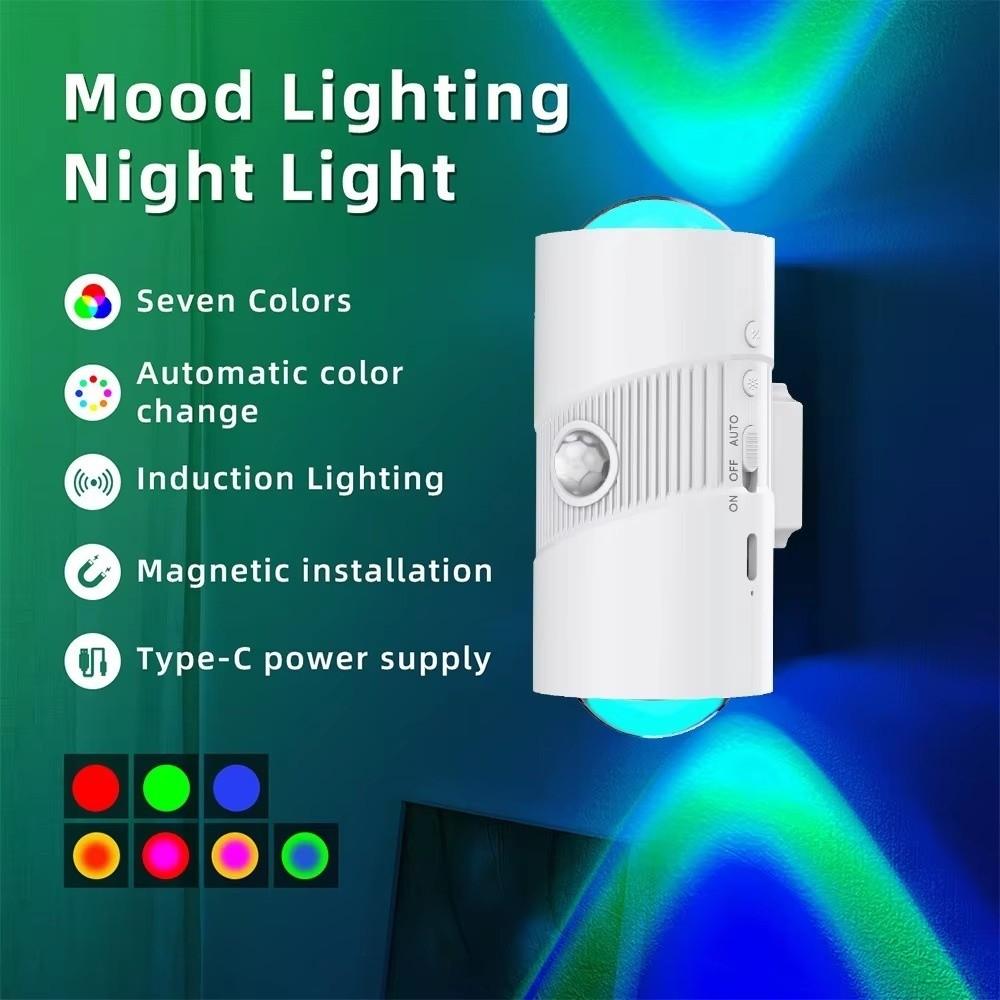 Colorful Gradient Motion Sensor Night Light Rechargeable RGB Gradient Wall Lamp  Hallways