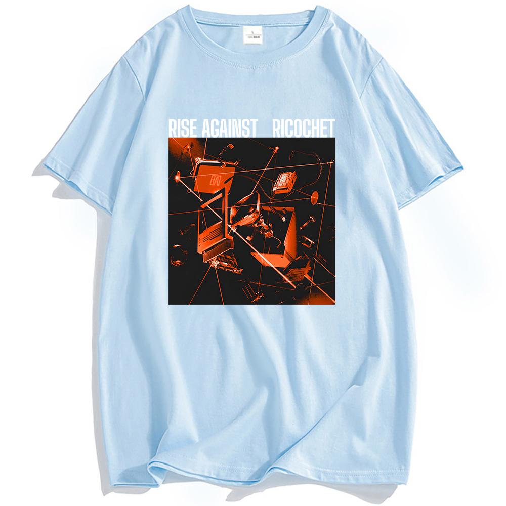 Футболка с обложкой альбома Ricochet RISE AGAINST Футболки рок-группы Повседневная футболка с коротким рукавом для мужчин Унисекс Хип-хоп Уличная одежда Мужские футболки
