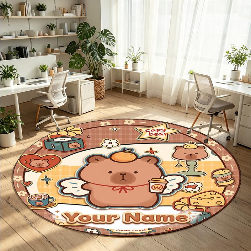 Wild Animals (95) Theme Round Crystal Velvet Rug Custom Name Text Personalized Floor Mat Home Decor Non Slip Crystal Carpet