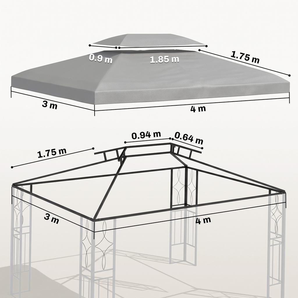 Gazebo Roof Replacement For 3 X 4m Frames Light Grey