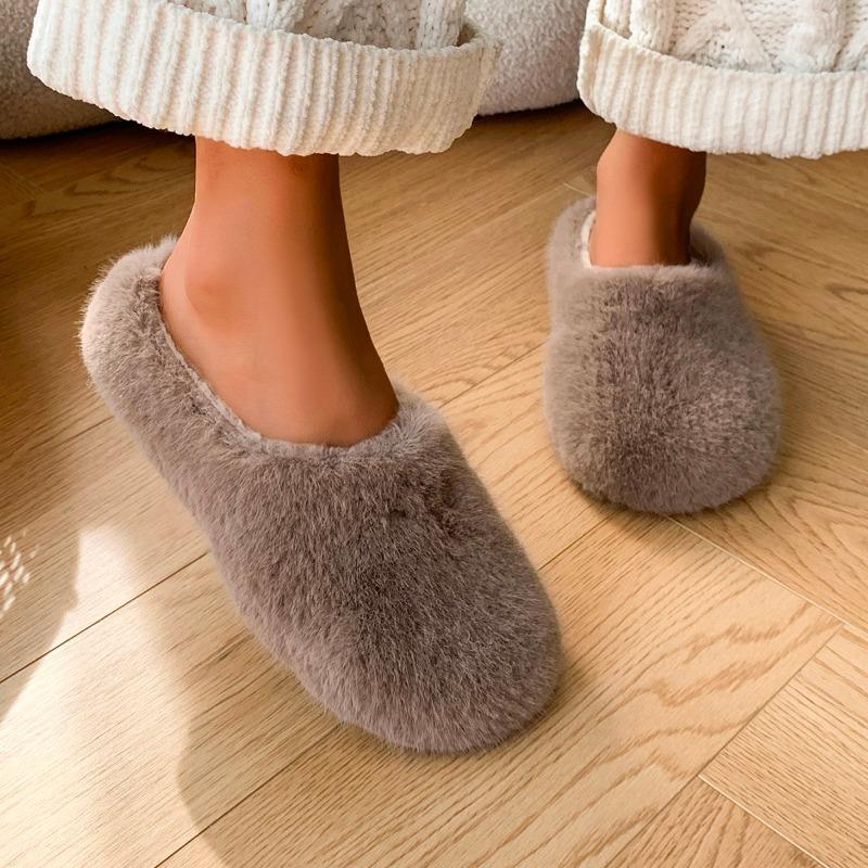 Модные хлопковые тапочки для женщин, осенне-зимние домашние меховые тапочки с толстой подошвой и противоскользящим стилем для домашней обуви для женщин