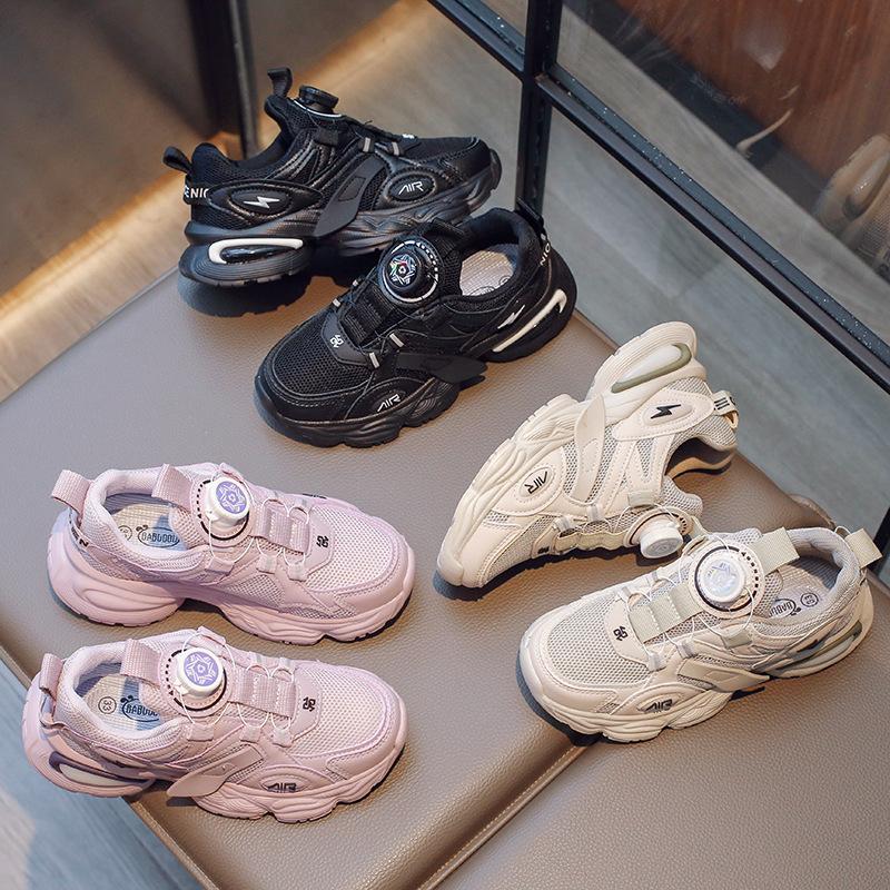 Кроссовки для девочек весна и осень 2025 новая вращающаяся пряжка детские студенческие спортивные кроссовки для детей постарше кроссовки для бега из сетки для мальчиков