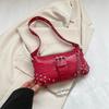 Large Capacity PU Rivet Chain Handbag Y2K Texture Shoulder Bag Crocodile Underarm Bag  Girls