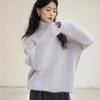 Soft Faux Mink Knit High Neck Sweater Women Loose Fit Warm Pullover Oversized Casual Top In Solid Colors