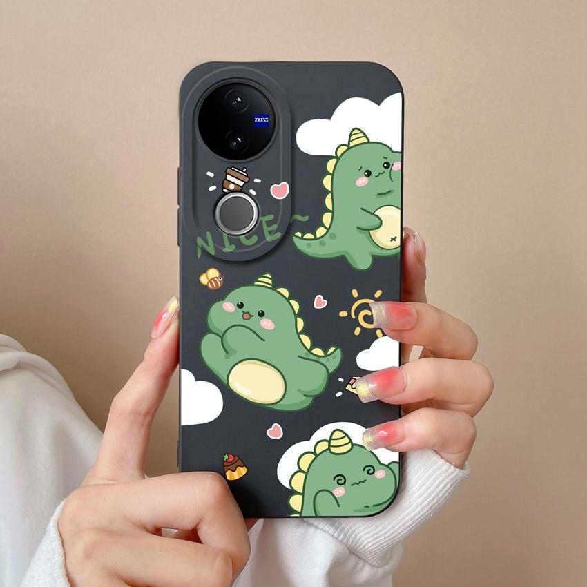 Для Vivo V50 Y16 Y31 Y53S Y55 IQOO Z10X Y51 Y70 Чехлы для телефона Шаловливый динозавр Рисунок Жидкий силикон Пылезащитный Полный защитный чехол Для Vivo Задняя крышка